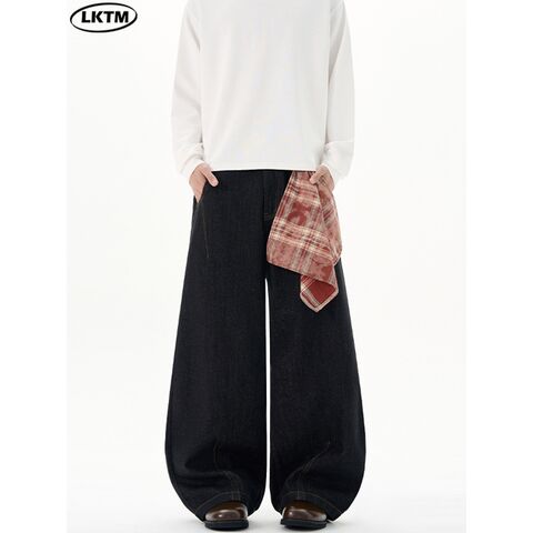 Джинсы LKTM baggy изогнутого кроя со съёмной банданой, чёрный сырой деним, унисекс