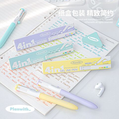 Planwith 4-in-1 Multicolour Pen, Retractable Gel 0.5 mm, for Notes and Highlighting