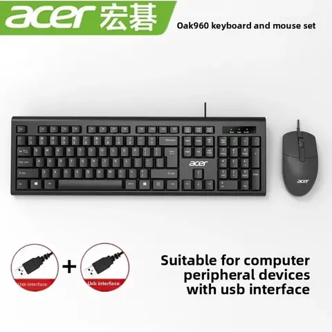 Проводной комплект клавиатура и мышь Acer OAK960, USB, для ноутбука, дома и офиса
