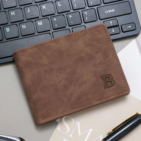 B319 men's short horizontal bifold wallet, matte finish, retro style, coin pocket