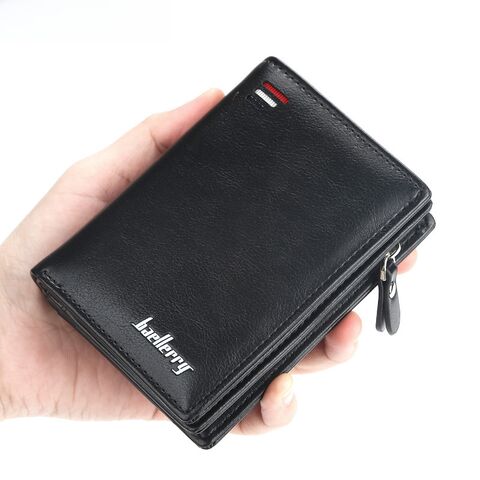 Baellerry Men's Short Zip Wallet, Oil Wax PU Leather, Card Slots and Coin Pocket