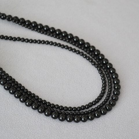 Miya Sophia Black Agate Bead Necklace, Natural Stone, Minimalist, 41–50 cm, 3–10 mm Beads