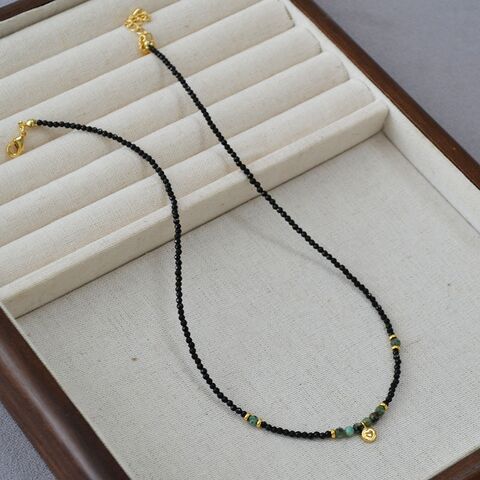Колье Miya Sophia Jewelry из чёрной шпинели и бирюзы с подвеской-сердцем, длина 39+5 см