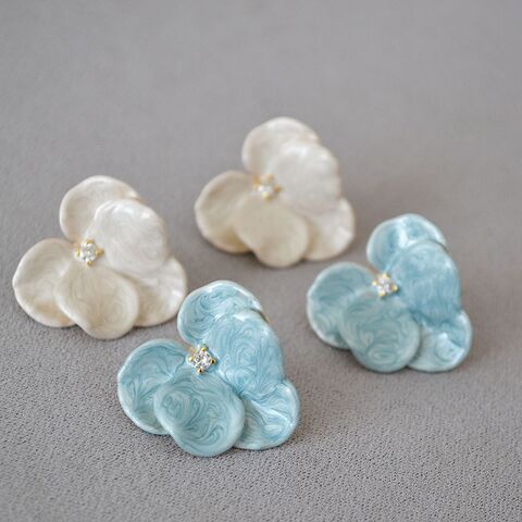 Miya Sophia Butterfly Orchid Enamel Stud Earrings, Handmade Enamel, Gold-Plated Copper, 3 cm, Retro