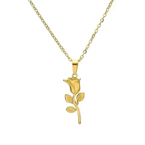 Колье Lingyuan из титановой стали с подвеской-розой, позолота 18K, не темнеет, короткая цепочка