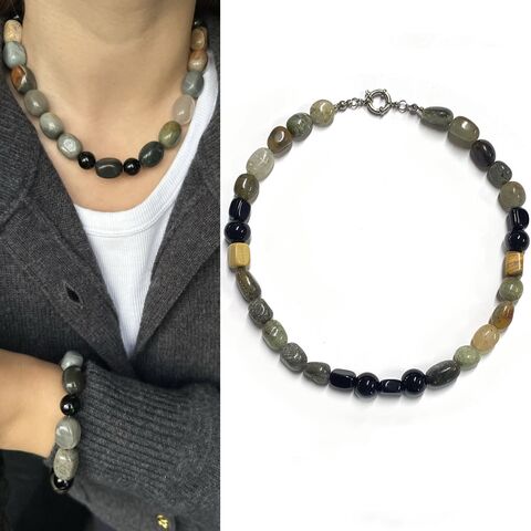 Колье YK Jewelry из разноцветных натуральных камней неправильной формы, винтажный стиль, 38+5 см