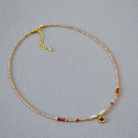Колье из фианитов цвета шампань и пресноводного жемчуга Miya Sophia Jewelry, тонкое, 40+5 см