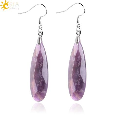 Длинные серьги-капли CSJA Jewelry с гранёной подвеской из натурального камня, 6,1 см, 12 видов камня