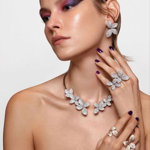 Flower Rhinestone Jewelry: Necklace, Earrings or Ring, Gold or Silver Plated