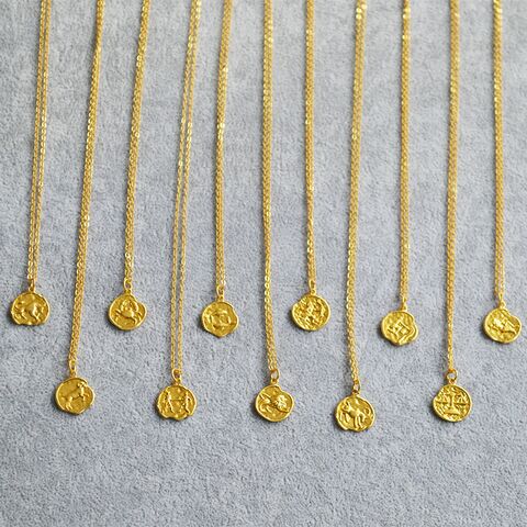 Колье с подвеской-монетой со знаком зодиака Miya Sophia Jewelry, латунь, состаренная позолота, 45+5 см