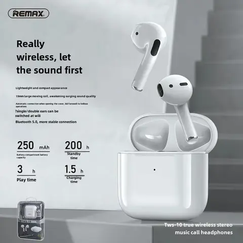 Наушники Remax TWS-10, Bluetooth 5.1, стерео, шумоподавление, вкладыши