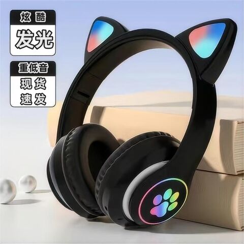 Bluetooth-наушники накладные с кошачьими ушками и подсветкой, складные, Bluetooth 5.1