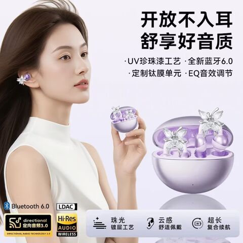 Bluetooth-наушники-клипсы с серьгами для женщин, костная проводимость, шумоподавление, до 8 часов работы