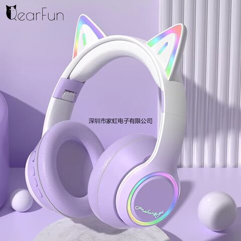 Беспроводные наушники с кошачьими ушками и RGB-подсветкой, Bluetooth 5.4, для детей и взрослых