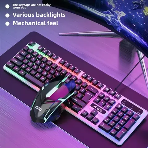 Комплект клавиатура и мышь AOC KM100, проводной USB, с подсветкой, игровой