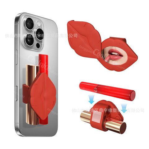 Lipstick-Shaped Silicone Phone Stand with Mirror, Foldable