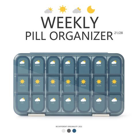 Органайзер для таблеток USAR на неделю, 21 отделение, герметичный, пластик PP/PC