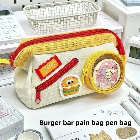 Hamburger-Shaped Pencil Bag, Multi-Layer, Large Capacity, for Students
