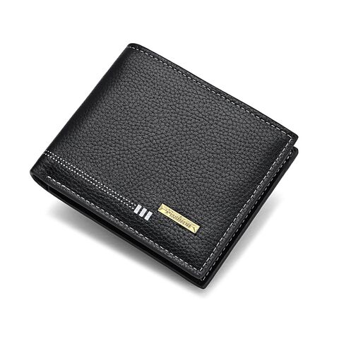 Men's Short Business Wallet, PU Leather, Zipper, Textured Finish