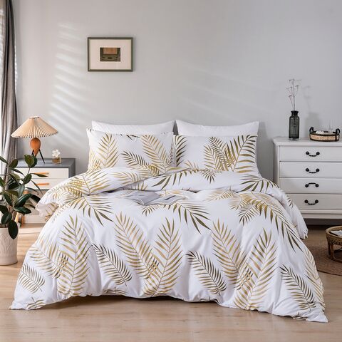 Duvet Cover Set with Pillowcases, Brushed Fabric, Leaf Print, 2–3 Pieces, Various Sizes