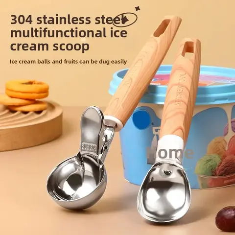 Ложка-ковш Chuangda для мороженого и фруктов, с пружинным выталкивателем, сталь 304