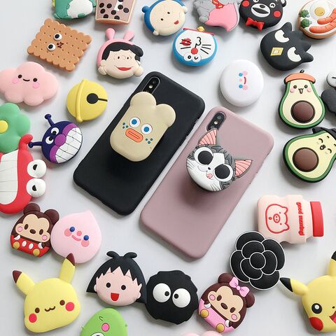 Silicone Cartoon Phone Grip Stand, Foldable, Adhesive