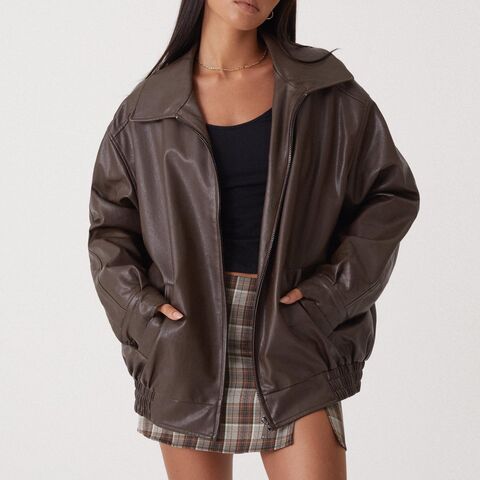 Women's Motorcycle-Style Faux Leather Jacket, Lapel Collar, Elastic Waist