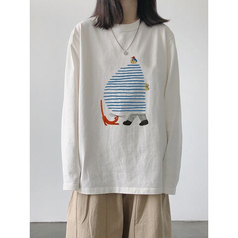 100% Cotton White T-Shirt, Long Sleeve, Loose Fit
