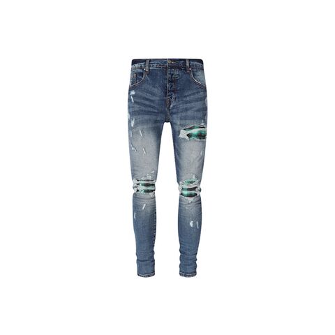 Men's Ripped Straight-Leg Jeans, American Street Style, Light Blue