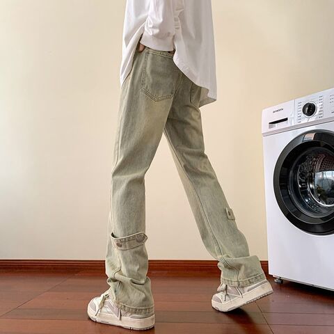 Men's Distressed Straight-Leg Jeans, Vintage Yellow-Mud Wash, Slight Flare