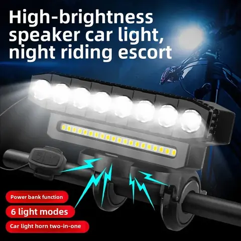 Meishan Bicycle Headlight, USB Rechargeable, Horn, up to 900 Lumens, for Night Riding