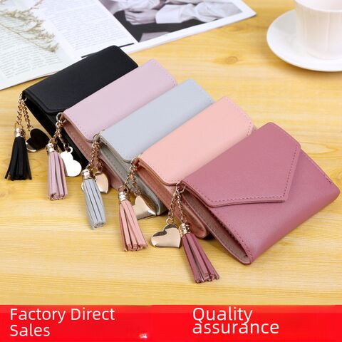 Haoshuo Women's Short Wallet with Tassel Charm, Trifold, Coin Pocket