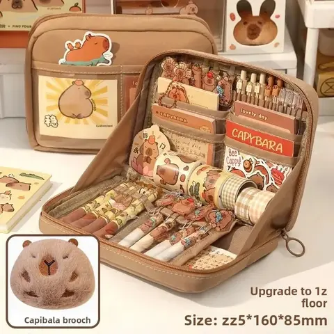 12-compartment extra-large pencil case, fabric, solid color, for middle school girls