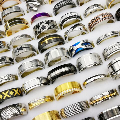 Кольца Xuying jewelry из титановой и нержавеющей стали, набор смешанных моделей