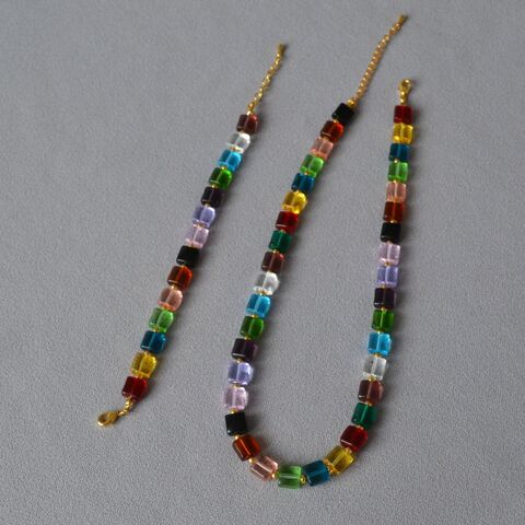 Колье Miya Sophia Jewelry с разноцветными кристаллами-кубиками, прозрачные бусины