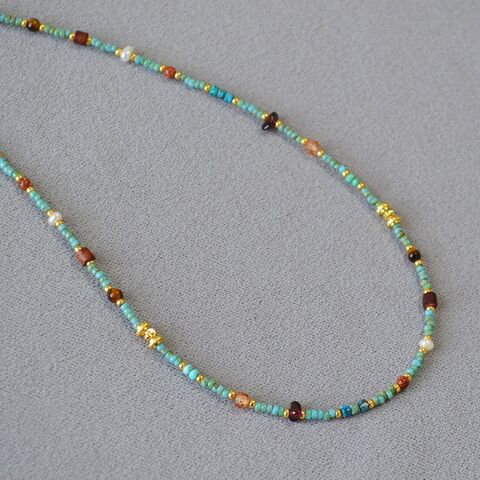 Колье-цепочка Miya Sophia Jewelry с бирюзовыми бусинами, стиль бохо, ретро