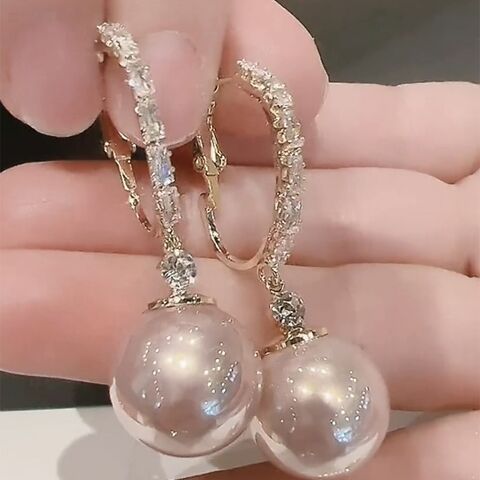 Серьги Kaitin Jewelry с цирконием и жемчугом, геометрия, французский ретро, лёгкий люкс