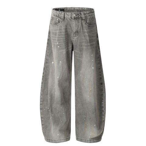 Men's Loose-Fit 'Machete' Jeans with Splatter-Dye Effect, 90% Cotton, Grey, Sizes S–XXL