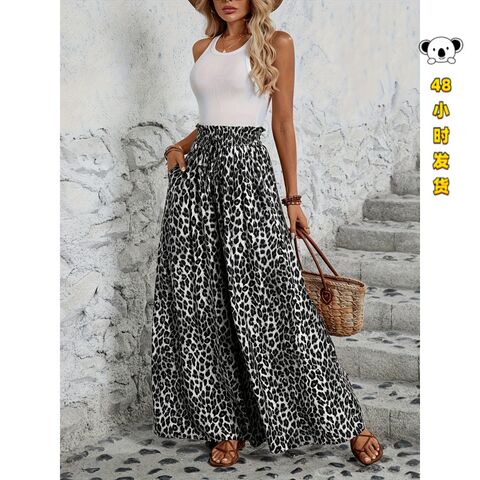 Women's leopard print wide-leg pants, model D 58879
