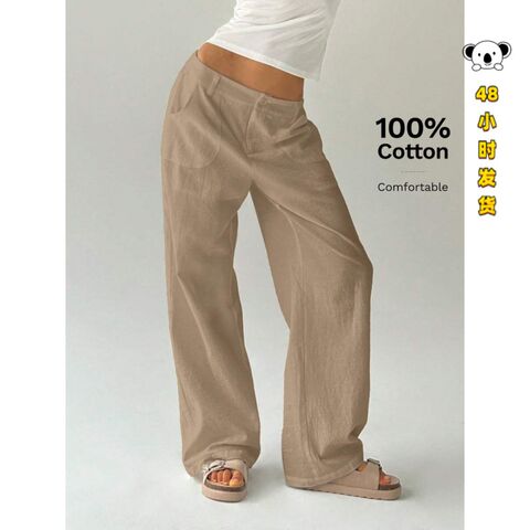 Women's cotton-linen mid-waist casual pants, model I 87548