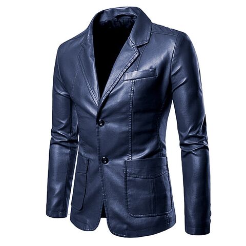 Bafeng Lang Men's Eco-Leather Blazer-Style Jacket, Single-Breasted, Fitted