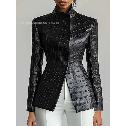 Women's Faux Crocodile-Print Eco-Leather Jacket, Slim Fit, Buttoned