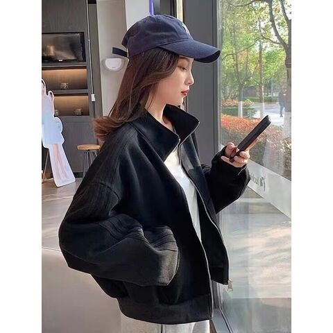 Women's Short Sporty Zip-Up Cardigan Jacket, Loose Fit, Casual, Spring/Autumn