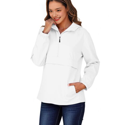 Women's Foldable Hooded Rain Jacket Windbreaker, Water-Resistant, Zip Closure