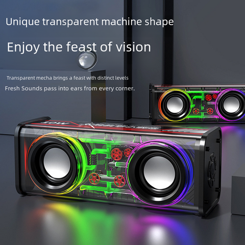 Bluetooth-колонка V8 в прозрачном корпусе, два динамика, подсветка