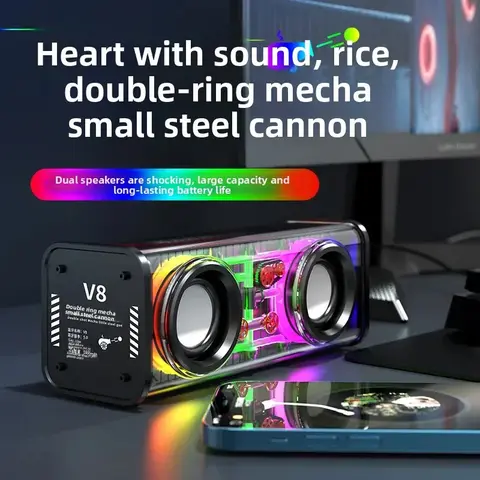 Bluetooth-колонка V8 в прозрачном корпусе с подсветкой и сабвуфером