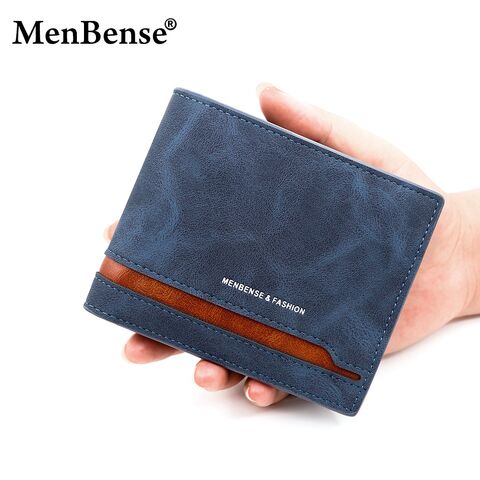 Мужской кошелёк MenBense, ретро-стиль, контрастные вставки, короткий, горизонтальный