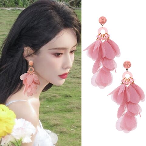 Серьги Kaitin Jewelry с цветами и кисточками, текстиль, штифт сталь
