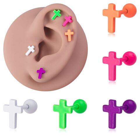 Серьги-гвоздики HONGTU BOBY JEWELRY, крестик, цветное покрытие, нержавеющая сталь