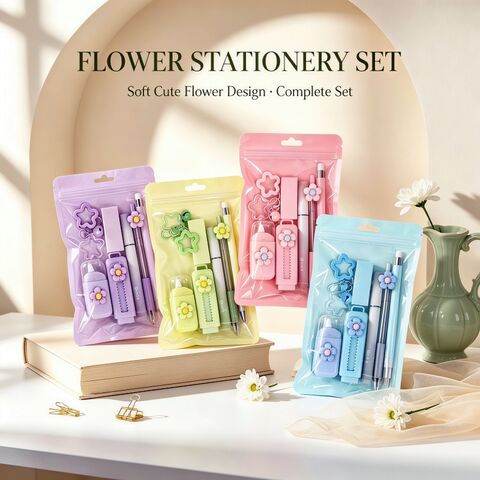 Cute Flower 7-Piece Stationery Kit, Kawaii School Supplies